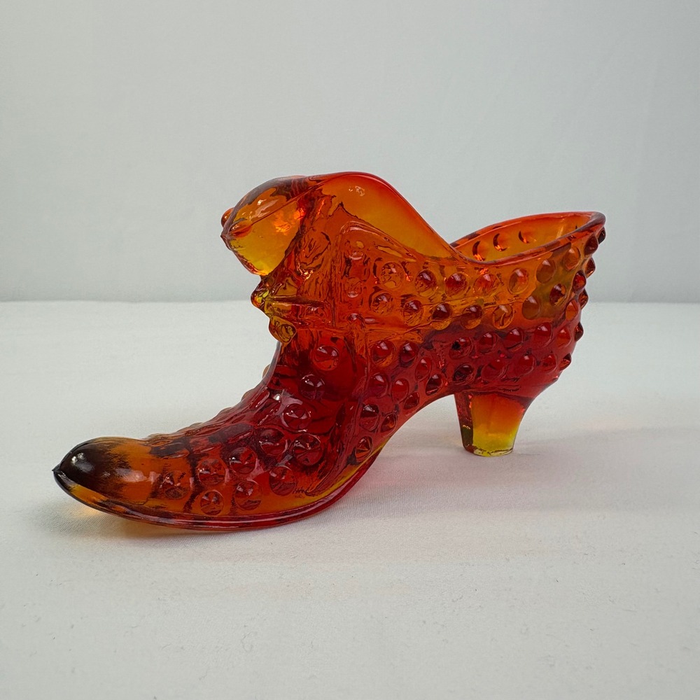 Vintage Fenton Amberina Hobnail Glass Cat Head Shoe
